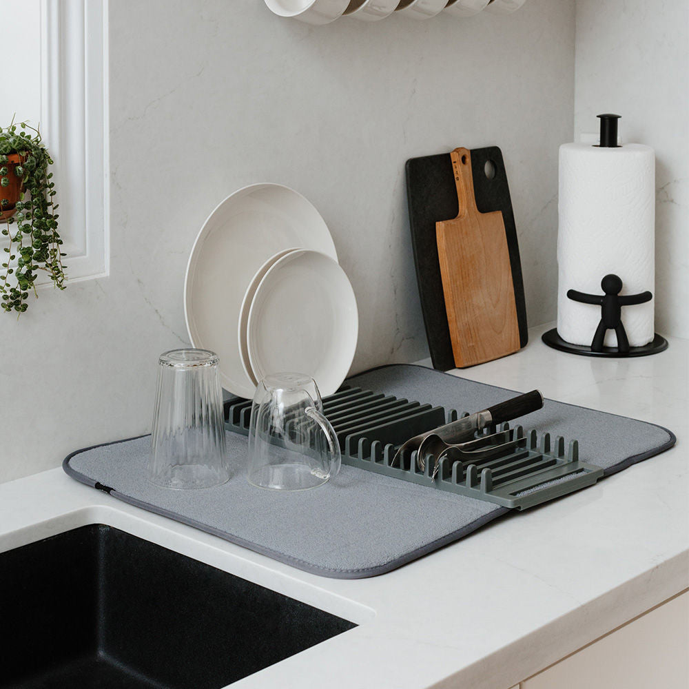Space Saving Large Charcoal Dish Rack Microfiber Drying Mat