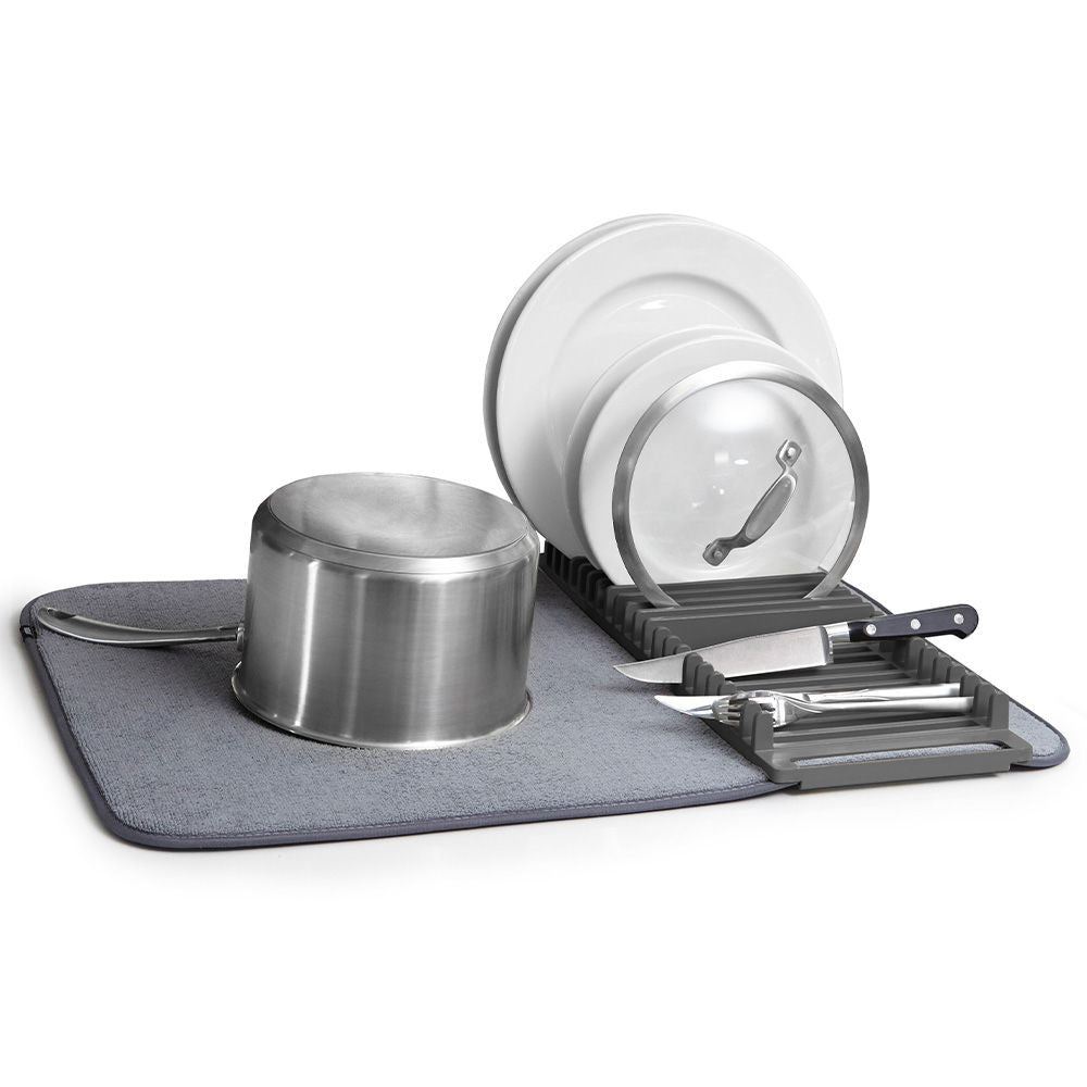 Space Saving Large Charcoal Dish Rack Microfiber Drying Mat